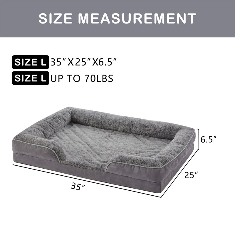 Orthopedic Memory Foam Dog Sofa Bed with Supportive Bolster, Removable Washable Cover & Joint Support, Gray