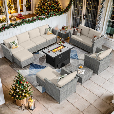 Paulsen Premium All-Weather Wicker 8 - Person Modular Patio Conversation Sets with Cushions