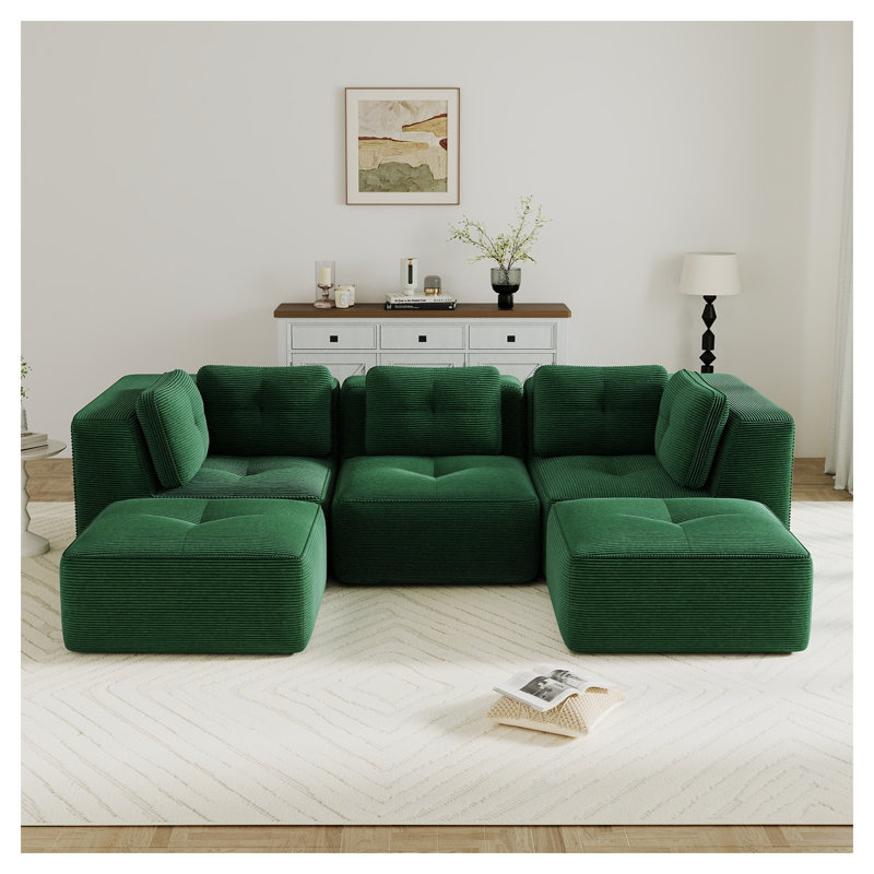 Canapé modulaire en U Emerald, Velours côtelé vert, H 27,1 po x l 116,9 po x P 40,9 po
