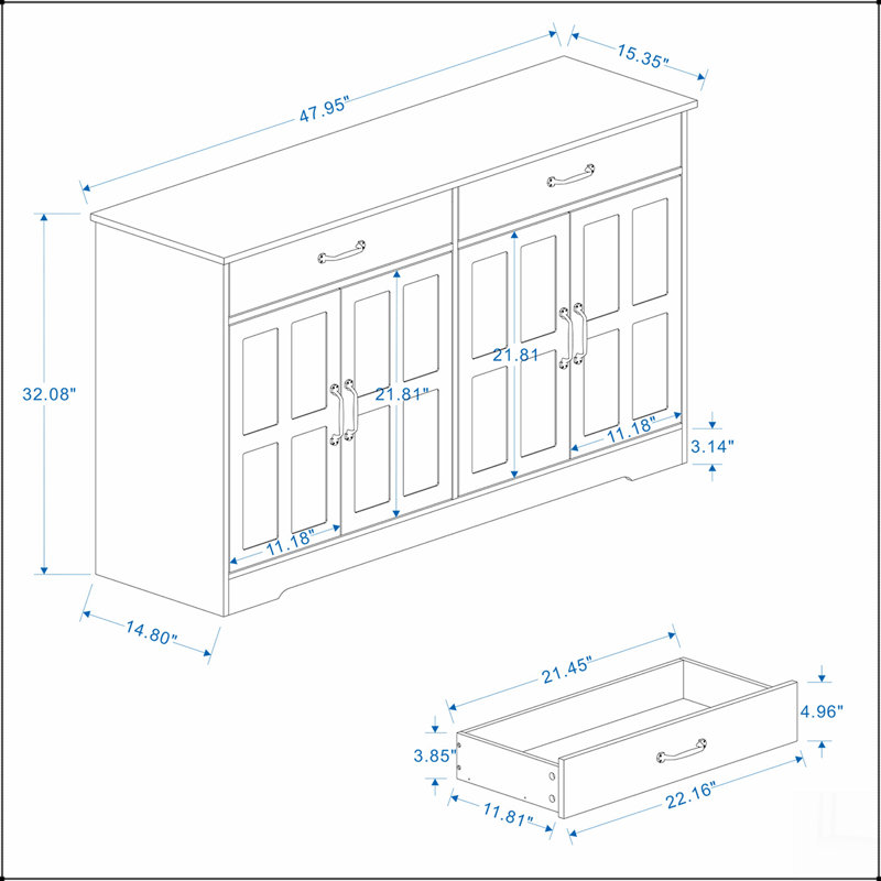 Buffet 47,95 po avec 2 tiroirs Farmhouse