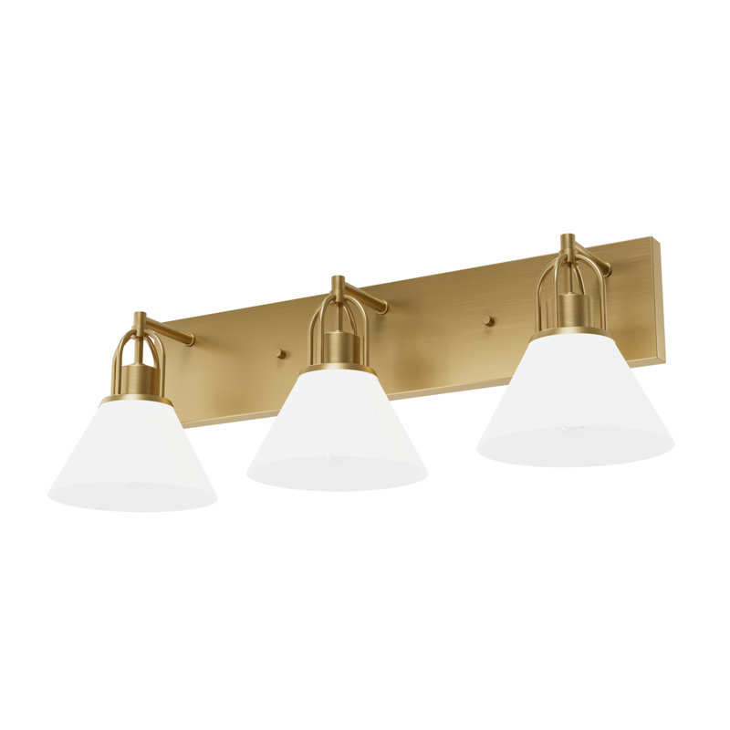 Luxe Gold 27.25" Dimmable 3-Light Vanity with White Glass Shades