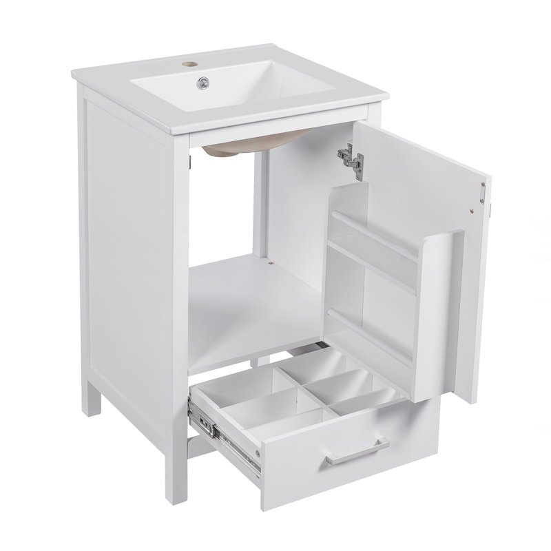 Meuble-lavabo moderne avec lavabo en céramique, Blanc