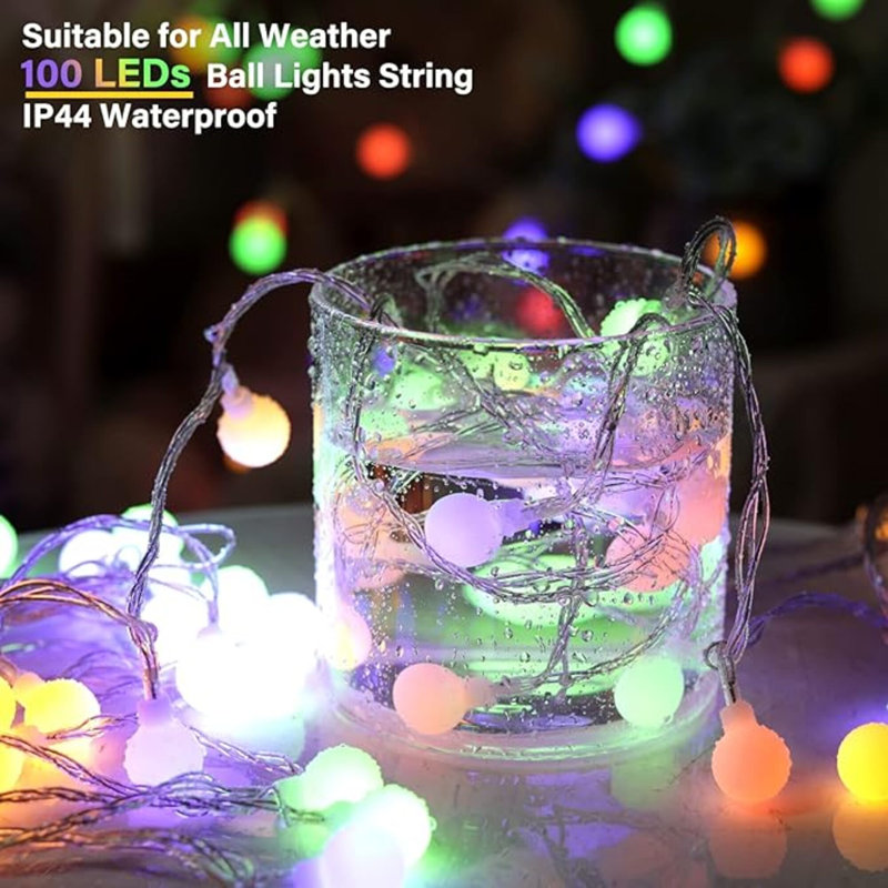 33Feet 100 Leds Globe String Lights, 8 Modes USB Ball String Lights With Remote For Indoor/Outdoor Commercial Decor, Gardens, Patio, Wedding, Party, Bedrooms, Christmas Decorations