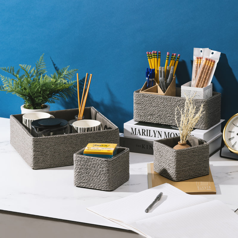 Ensemble de 4 paniers empilables en corde de papier tissé gris