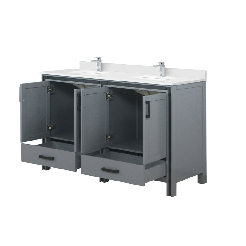 Meuble-lavabo double gris foncé 60 po X P 22 po D, ensemble de dessus et robinet en marbre de culture, Gris foncé