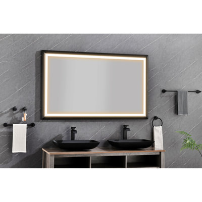 Miroir de salle de bain à DEL 84 po x 48 po, fixation murale, fonction brouillard, 3 options de couleur, gradation continue, noir mat avec choix, fonctionnalité, brouillard, mémoire et brouillard de meuble-lavabo à luminosité réglable,