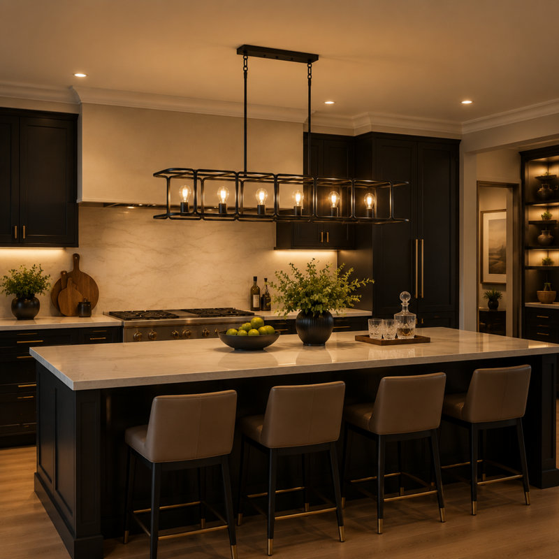 6-Light Large 48” Width  Linear Kitchen Island Lighting