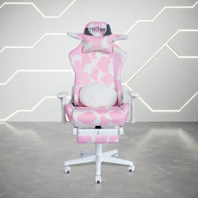 Fauteuil de jeu TS87 rose COW Series avec repose-pieds