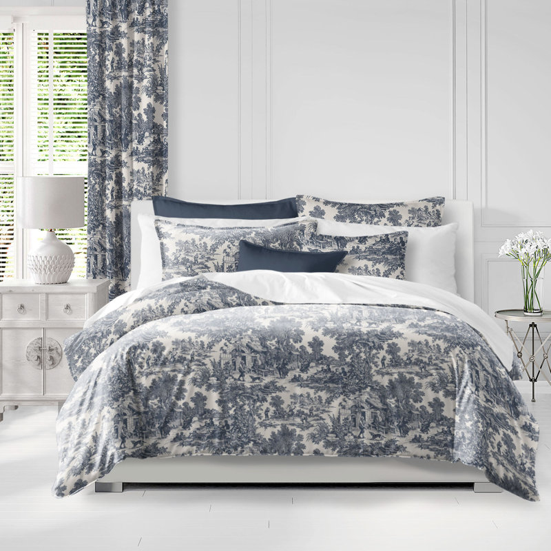 Elysees Standard Cotton Comforter Set, Blue/Ivory, King Comforter + 2 Shams
