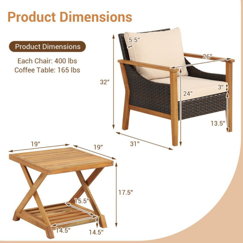 Ensemble de conversation en osier pour 2 personnes avec coussins Oiti