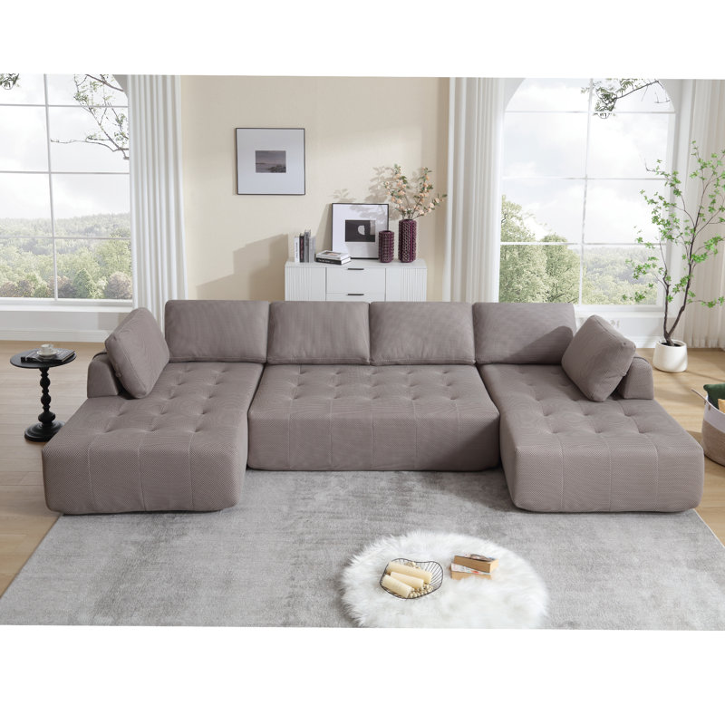 Canapé modulaire réversible de 138,5 po Luxcien, Mélange de polyester gris