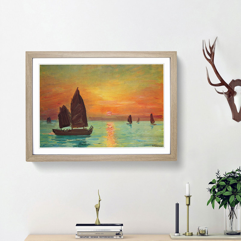 Sunrise in Taiwan by Fujishima Takeji - Picture Frame Painting Print, 36cm H x 48cm W x 2cm D, Oak Framed
