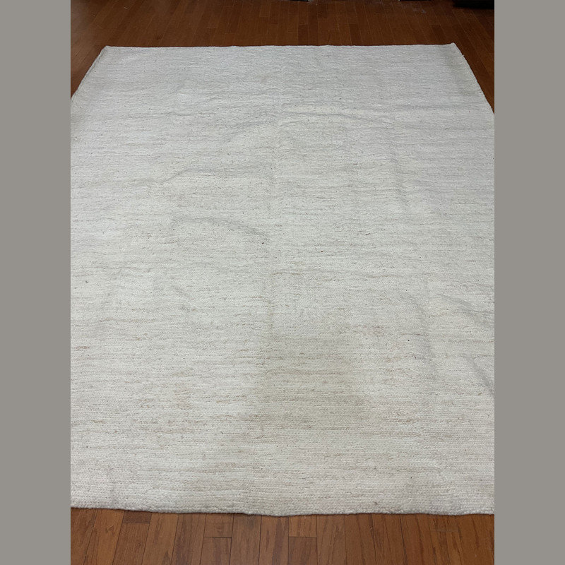 Tapis blanc uni en laine tissé à plat à la main 8 pi x 10 pi