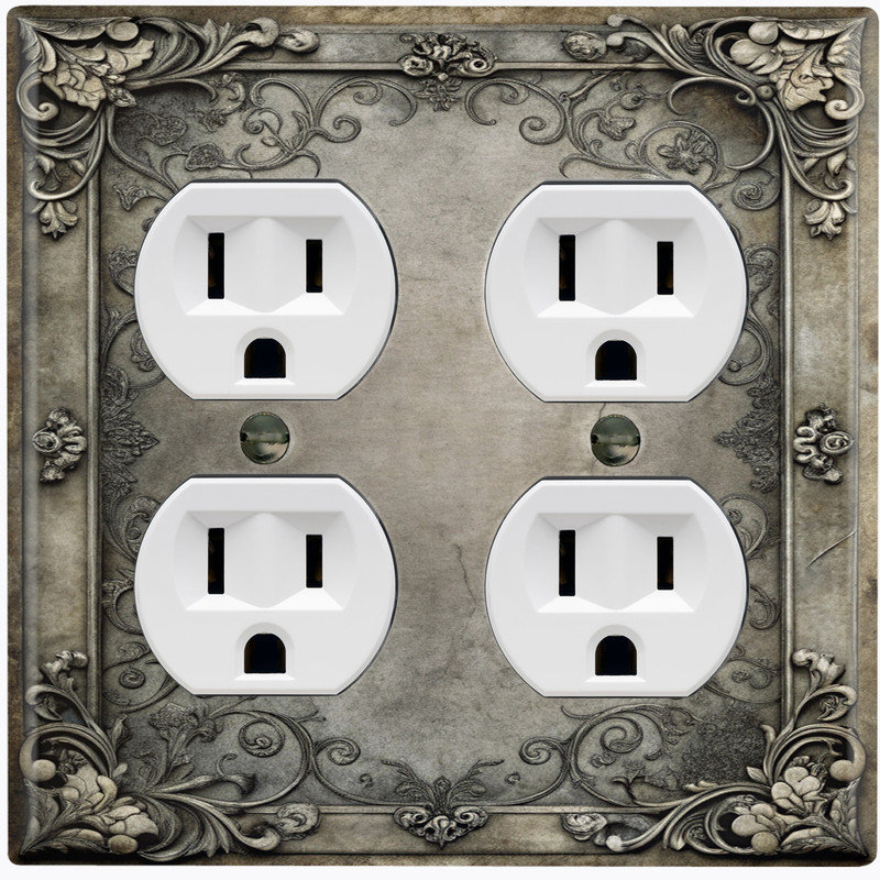 Couvercle de plaque d'interrupteur en métal; Rectangle 2 bandes US standard - Image imprimée d'un cadre floral