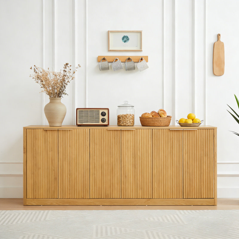 67-Inch Modern Wavy Sideboard, Curved Contour Design Storage Cabinet, 6-Door Cabinet With Storage Function, Suitable For Kitchen / Bedroom / Living Room,67.0"L X 15.7"W X 27.7"H