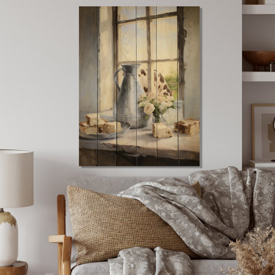 Food Dairy a Serene  Food  Beverage Print on Natural Pine Wood