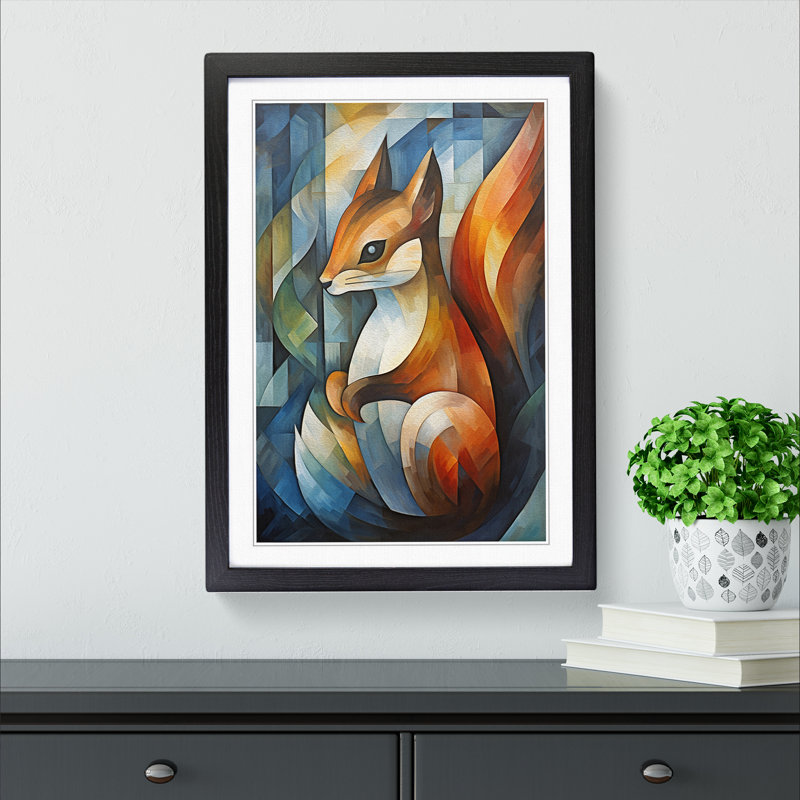 Squirrel Abstract - Single Picture Frame Print on Wood, 64cm H x 46cm W x 2cm D, Black 