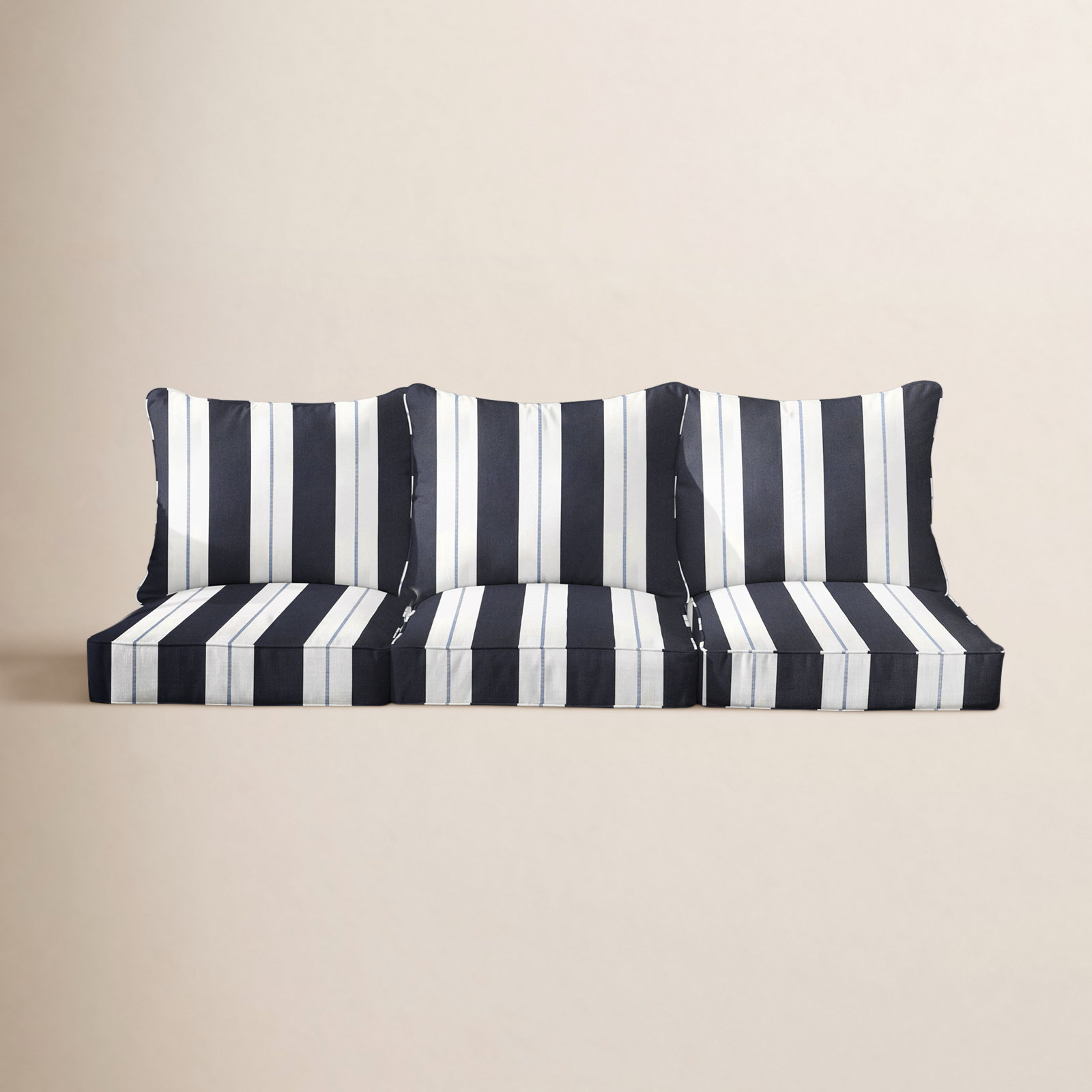 Deana Sunbrella® Seat and Back Cushion, Navy Stripe Sunbrella®, 22.5" W x 22.5" H