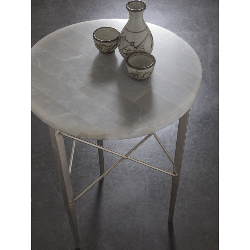Champagne Leaf Finish Round Stone & Metal Occasional Table