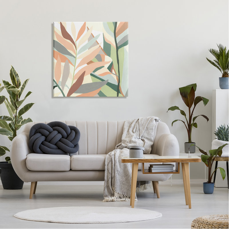 Au-704-Toile, feuilles de palmier tropicales contemporaines sur toile par June Erica Vess, peinture