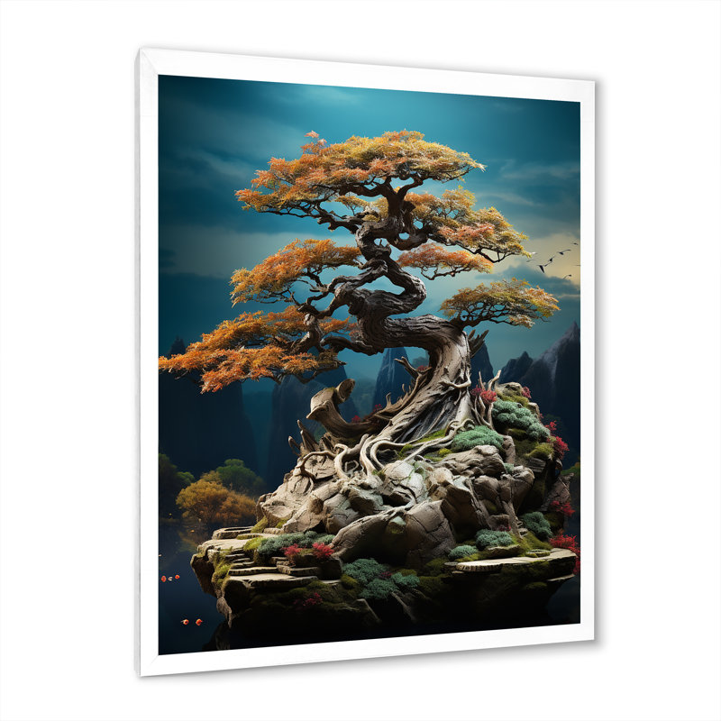 Tranquillo, art asiatique, Bonsaïs, sagesse - impression, H 32 po x l 24 po x P 1 po, Cadre photo blanc