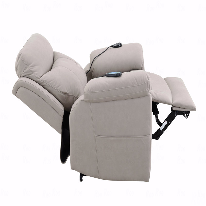 Light Gray Polished Microfiber With Power Motion Function With Recliner Function With Lift, Heating And With Massage Function Chair