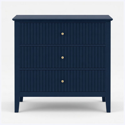 32" Wide Blue Fluted 3-Drawer Nightstand, Large Modern Bedroom Bedside Table, Sofa Side End Table with Ample Storage
