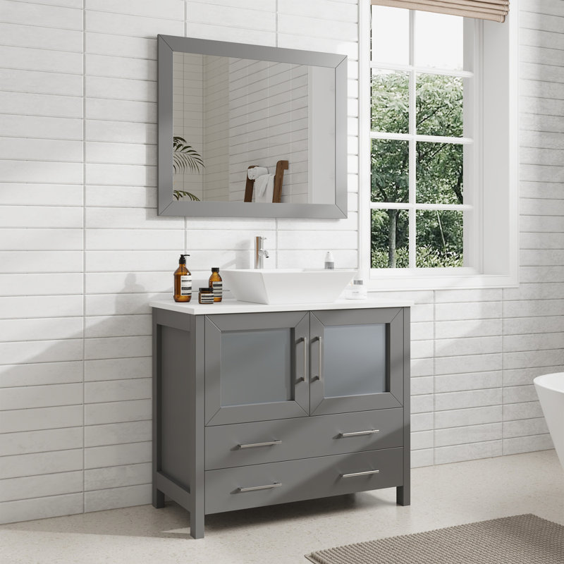 Ensemble de meuble-lavabo simple avec miroir , Gris, 36" l