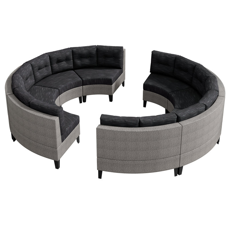 Zalucki 40.5" Wide Outdoor Curved Patio Sectional with Cushions  (Set of 8,without table) 