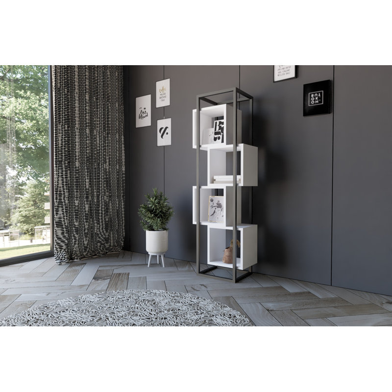 Modern White Bookshelf, 55.1 x 55.1 x 11.4 inches | 100% Melamine Coated Particle Board, Thickness: 0.7 inches | Stylish & Functional Storage Solution for Home or Office | Sleek Design with 30 cm Shelf Height