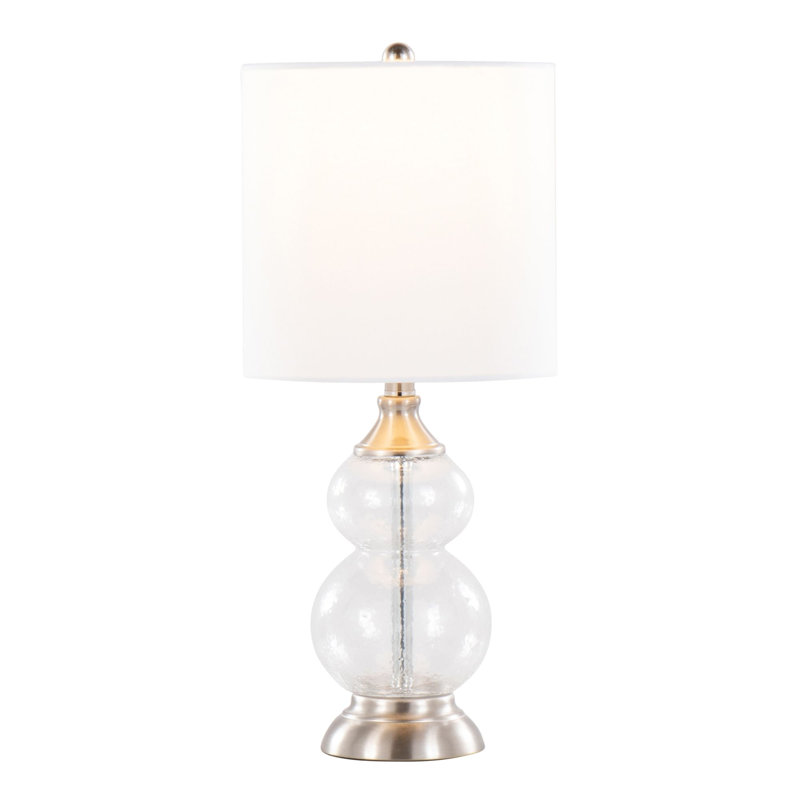 Ensemble de 2 lampes décoratives 20 po, verre froissé transparent avec abat-jour nickel brossé et lin blanc