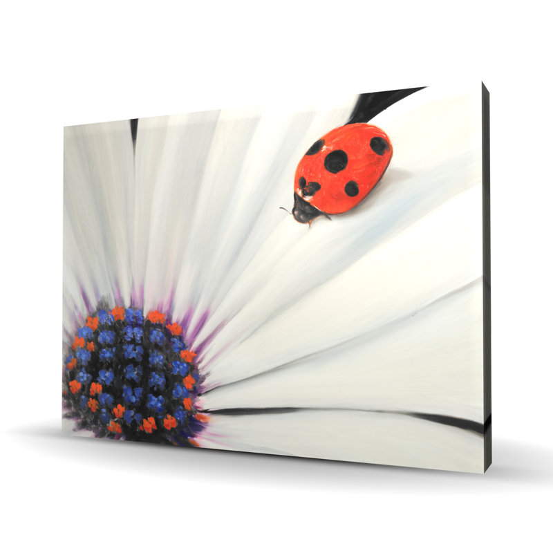 White Daisy and Ladybug - Bedroom Red Canvas Art for Decor