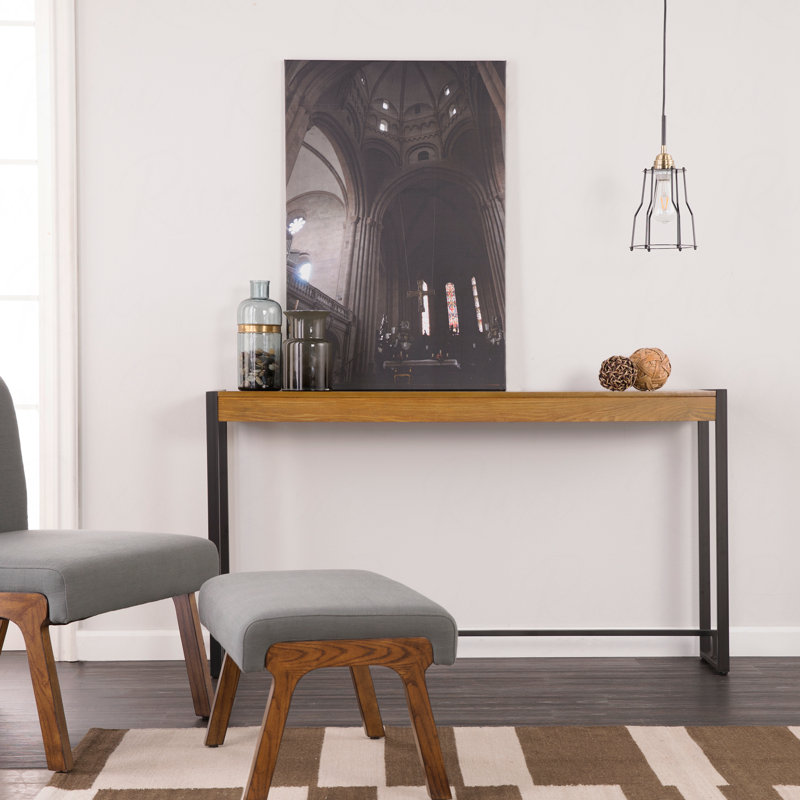 Console, chêne gris vieilli et noir, Marron clair, Noir