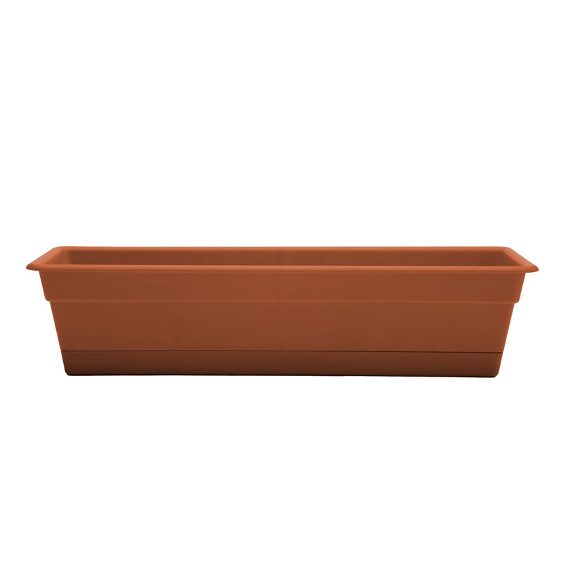 Dura Cotta Traditional Plastic Indoor/Outdoor Rectangle Window Box Planter with Attached Saucer, Terra Cotta