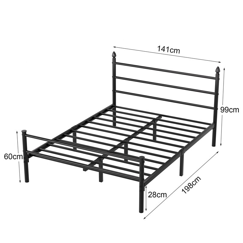 YT 28cm Metal Bed Frame with Headboard/ Steel Slat Support/Mattress Foundation, Double (4'6)