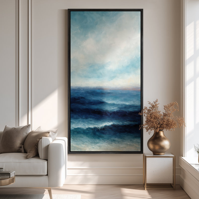 Grande art mural sur toile encadrée - Impressions côtières ou modernes d'un océan bleu profond - 60 po x 30 po, Noir
