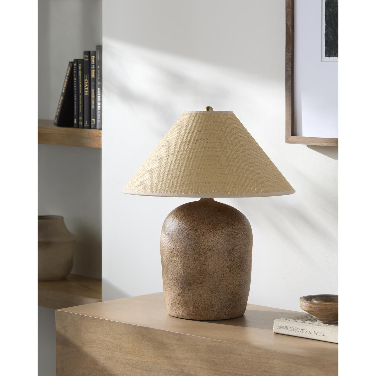 Danica Ceramic Table Lamp, Distressed Brown, Seagrass Empire