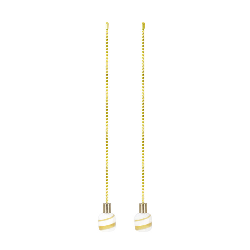 Aspen Creative 20509-12, 12" Cream With Yellow Line Glass Knob With Pull Chain In Copper, 2 Pack
