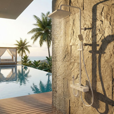 Outdoor Shower Set With LED Smart Display – Aluminum Built-In Shower Set, Handheld Spray & Hose, Hidden Outlet