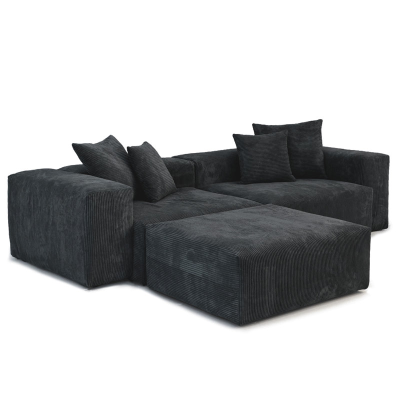 Neipert Corduroy L-Shaped Sectional Reversible, Black Corduroy