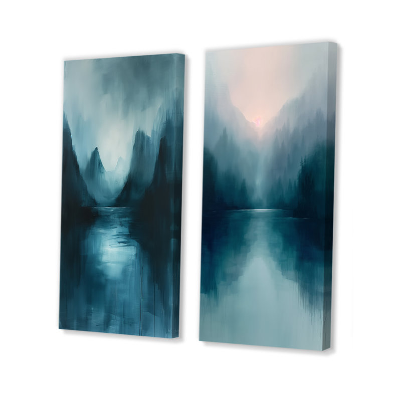 Ensemble de 2 pièces d'art mural monochromes gris et bleu, H 32 po x l 32 po, Toile tendue sur cadre, Ne s’applique pas