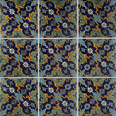 4.2" x 4.2" 9pcs TalaMex Syria-Turkish Mexican Clay Tile Handmade Talavera Backsplash Mosaic