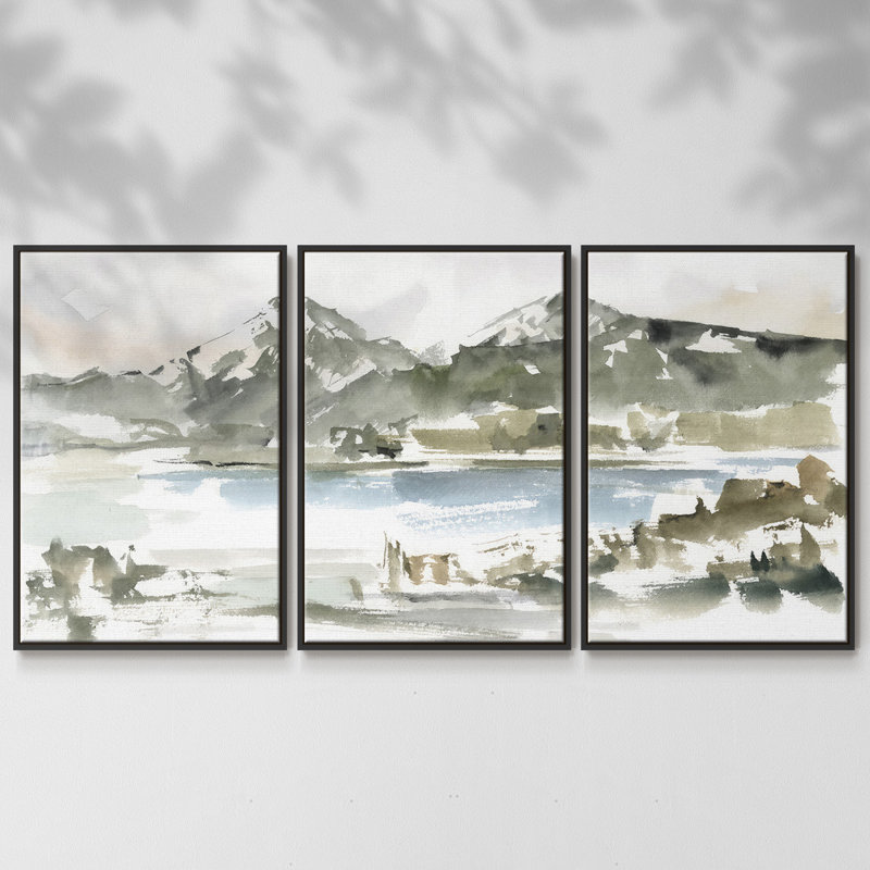 Étude de montagne enneigée I 3 pièces, Noir, H 24 po x l 48 po x P 2 po