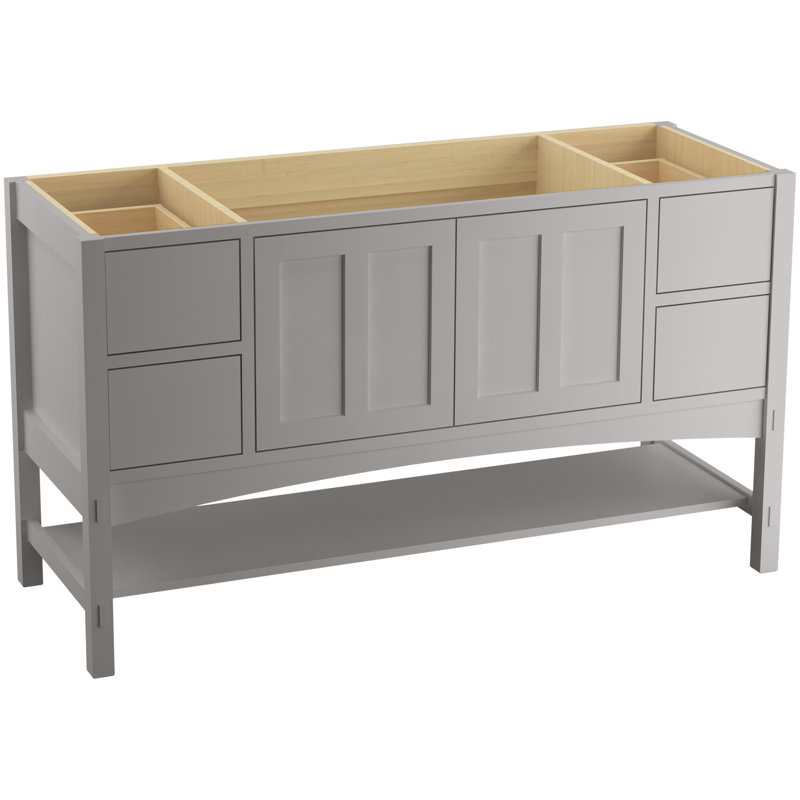 Base de meuble-lavabo 60" marabou seulement avec 2 portes et 4 tiroirs, tiroirs à plateau divisé, Gris mohair