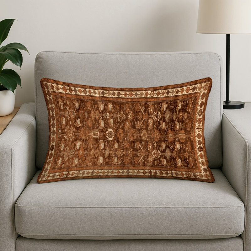 Coussin décoratif intérieur et extérieur Turkish, Brun oriental brun 216, Rectangle H 14 po x l 20 po