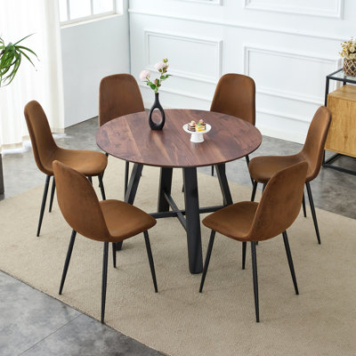 Cappelletti Modern Mid-Century 42" Round MDF Dining Table Set with Cushioned Techno-Fabric Chairs by George Oliver