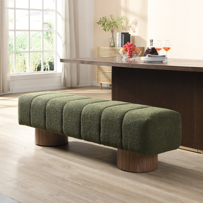 Banc rembourré Boucle, sans assemblage, H 18 po x l 64 po x P 16,75 po, Vert