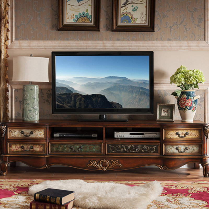 Meuble télé classique à poignée rétro, 70.87", Brun