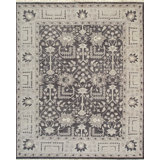 Gray Hand-Knotted Wool Floral Scepter Motifs Geometric Modern Contemporary Carpet Rug