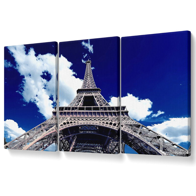Eiffel Tower Bottom Up View - 3 Piece Wrapped Canvas Print, 81.3cm H x 163cm W